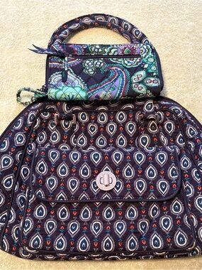 Vera Bradley Navy Teardrop Quilted Shoulder Bag with Paisley Wristlet